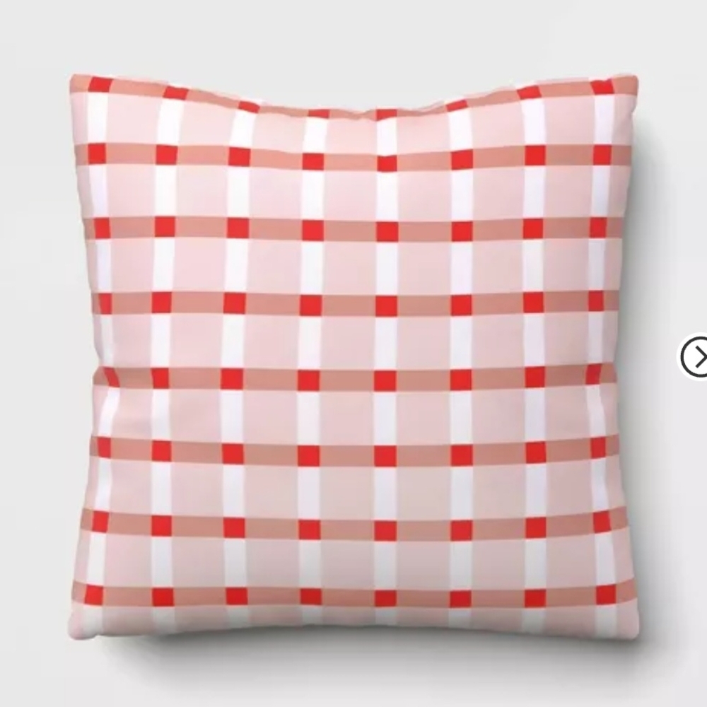 Room Essentials 17"x17" Reversible Square Outdoor Pillow – Red & Blush Plaid (Ne